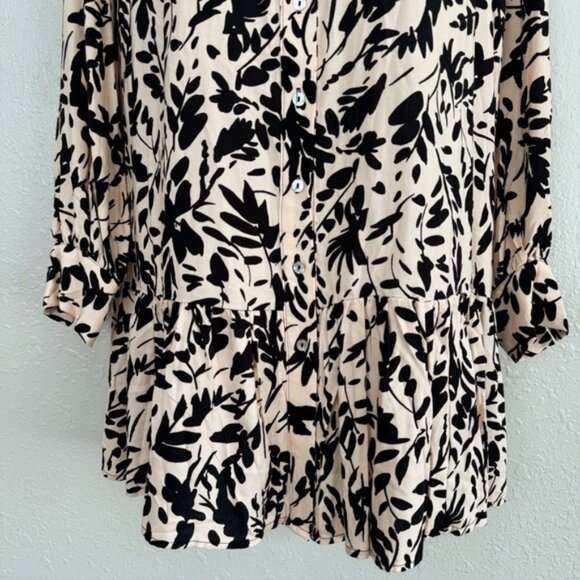 NWT H&M pink black floral print button front long sleeve shirt dress XS - Picture 7 of 12